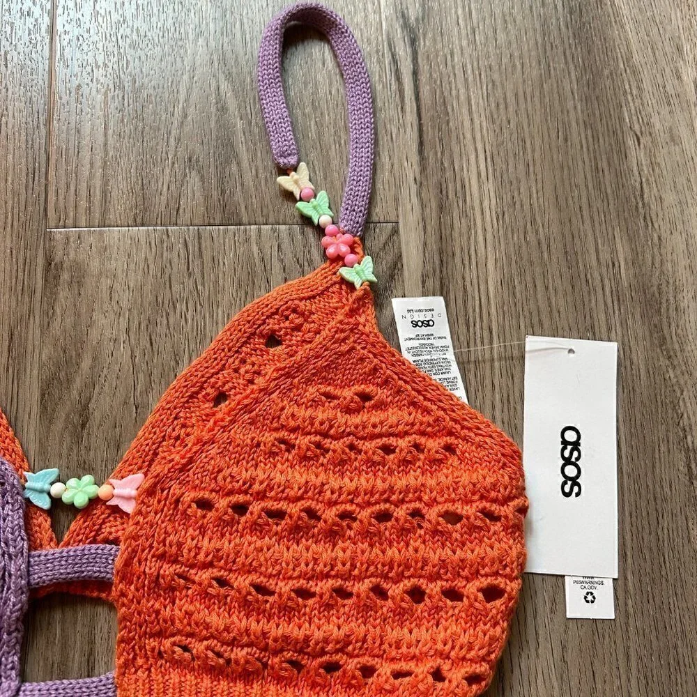 ASOS Colorblock Beaded Crochet Bralette Size 6 NWT - Picture 4 of 7